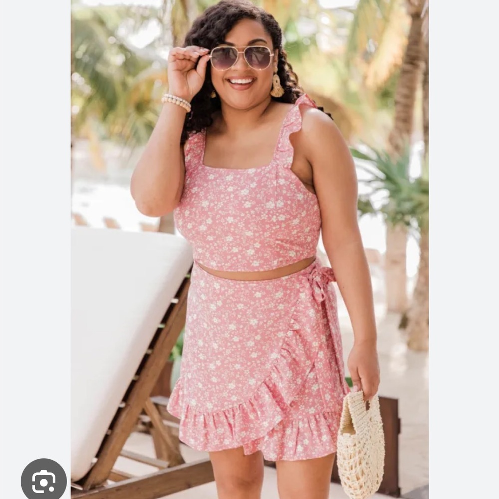 Pink Lily Floral two piece Skirt Set